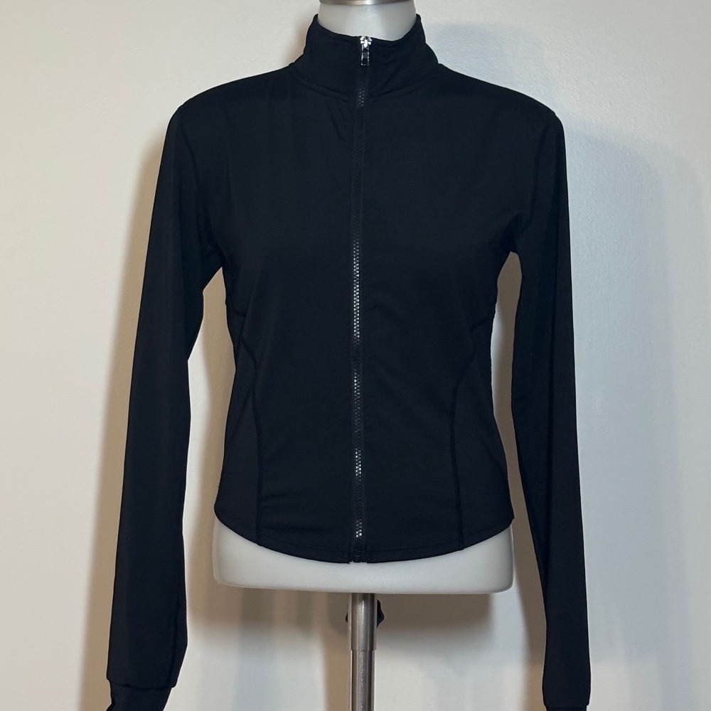 Fashion Athletic Jacket Women Small Black Excellent Zip Up‎ Thumbholes Slim Fit